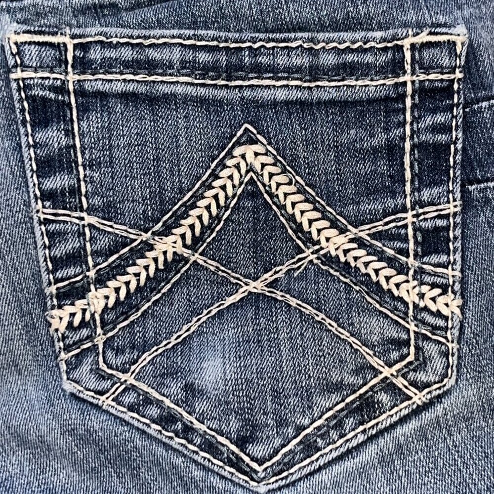 ARIAT REAL DENIM LOW RISE WESTERN BOOT CUT JEANS - W26" L35" EXTRA LONG TALL - Picture 13 of 16